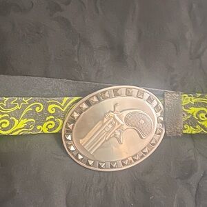 Vintage Black and Yellow Belt with Gun Buckle